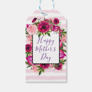 Pink Rose & Poppy Florals Happy Mother's Day Gift Tags
