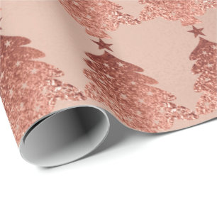 Pink Rose Powder Gold Blush Christmas Tree Wrapping Paper
