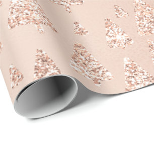 Pink Rose Powder Gold Glitter Christmas Tree Lux Wrapping Paper