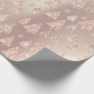 Pink Rose Powder Gold Glitter Christmas Tree Metal Wrapping Paper