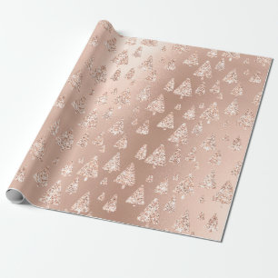 Pink Rose Powder Gold Glitter Christmas Tree Wrapping Paper