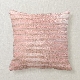 Pink Rose Powder Gold Glitter MetalliStripes Lines Cushion