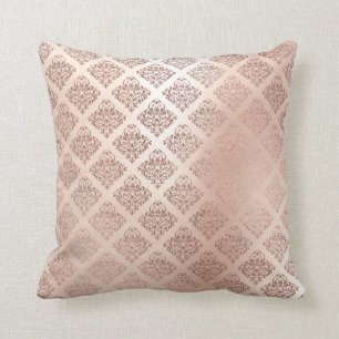 Pink Rose Powder Gold Metallic Damask Royal Decor Cushion