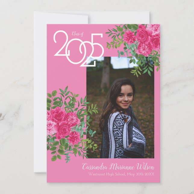 Pink Rose Pretty Photo Graduation Announcement (Front)