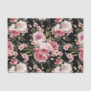 Pink Rose Profusion - Black Background Tissue Paper