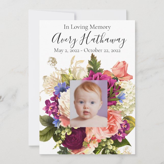  Pink Rose Purple Orchid Funeral Memorial Program  Invitation (Front)