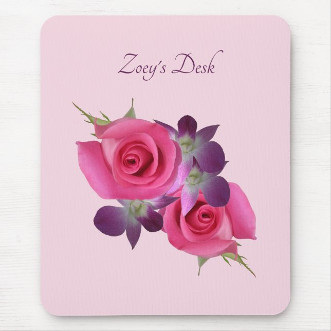 Pink Rose Purple Orchid Mousepad Name (Front)