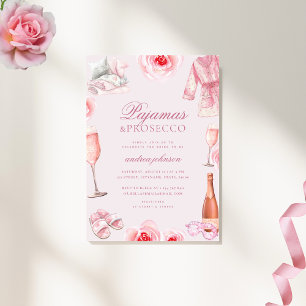 Pink Rose Pyjamas & Prosecco Pj's Bridal Shower Invitation