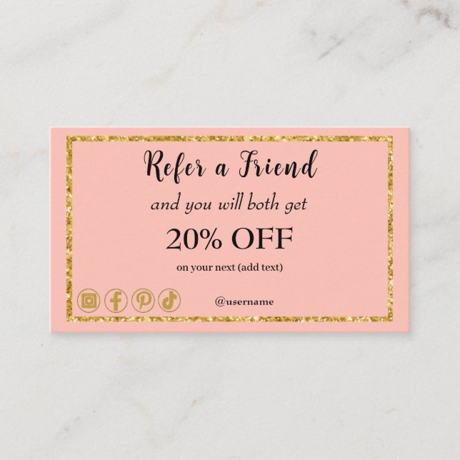 Pink Rose & QR Code, Refer a Friend Referral Card (Front)