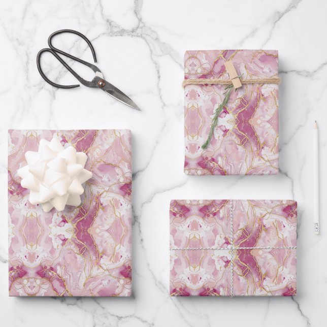 Pink Rose Quartz Marble Wrapping Paper Sheet (Front)