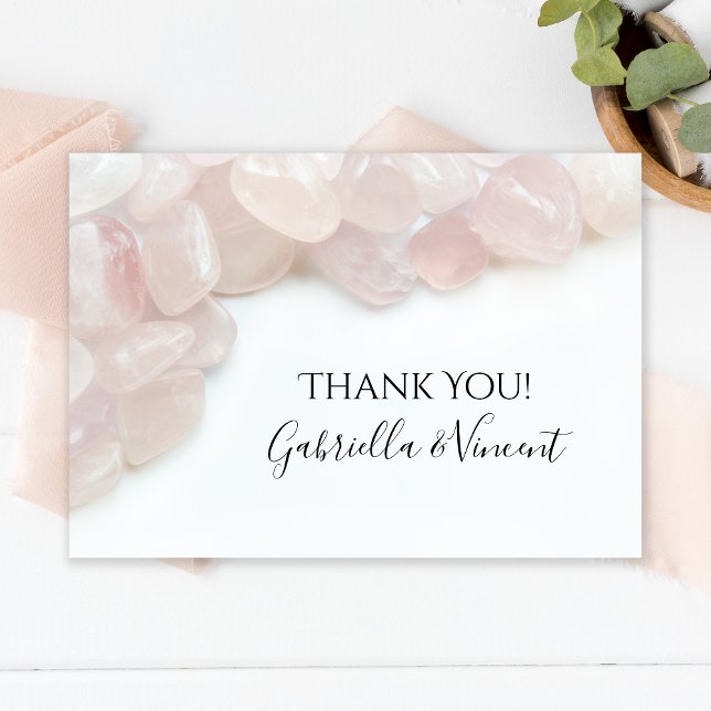 Pink Rose Quartz on White Wedding Thank You Card (Creator Uploaded)