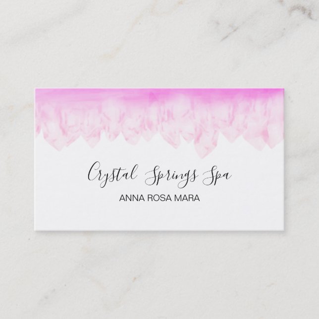 *~*  Pink Rose Quartz Watercolor Crystals Business Card (Front)
