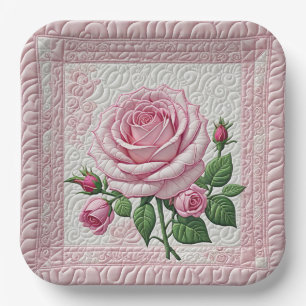 Pink Rose Quilt Paper Plate