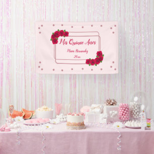 Pink Rose Quinceañera Banner