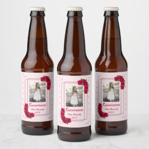 Pink Rose Quinceañera Beer Bottle Label