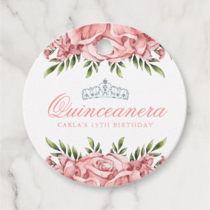 Pink Rose Quinceanera Favour Tags