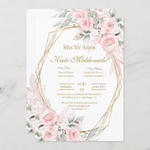 Pink rose Quinceanera invitation