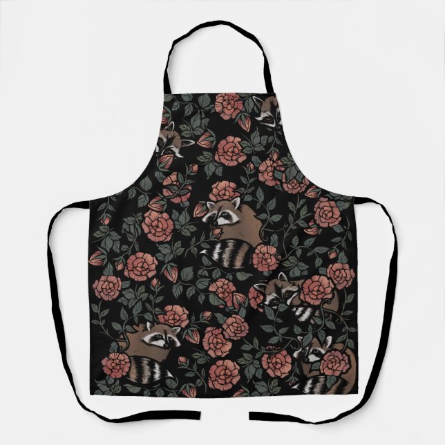 Pink Rose Raccoons Apron (Front)