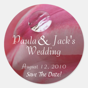 Pink Rose Raindrop Wedding Classic Round Sticker