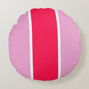 Pink rose, red and white lines round cushion