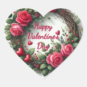 Pink Rose Red Heart Valentine's Day Sticker