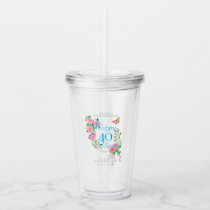 Pink Rose Ribbon 40th Birthday Acrylic Tumbler