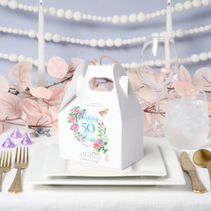 Pink Rose Ribbon 50th Birthday  Favour Box