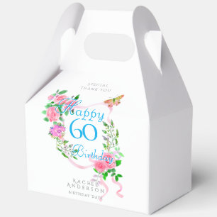Pink Rose Ribbon 60th Birthday  Favour Box