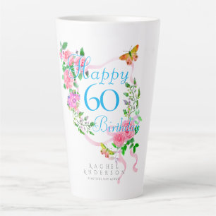 Pink Rose Ribbon 60th Birthday Latte Mug