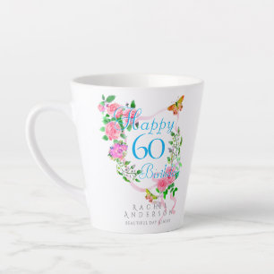 Pink Rose Ribbon 60th Birthday Latte Mug