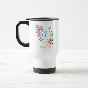 Pink Rose Ribbon 60th Birthday Travel Mug