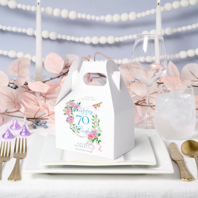 Pink Rose Ribbon 70th Birthday  Favour Box (Wedding)