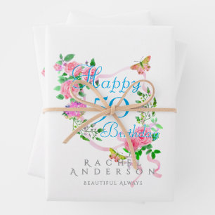 Pink Rose Ribbon Birthday Cooler Wrapping Paper Sheet