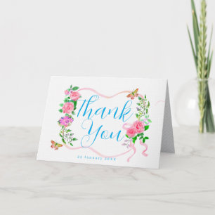 Pink Rose Ribbon Birthday Thank You Card