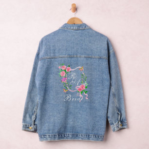 Pink Rose Ribbon Monogram Wedding Denim Jacket