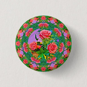 Pink Rose Rings 3 Cm Round Badge