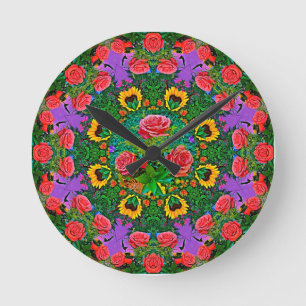 Pink Rose Rings 4 Round Clock