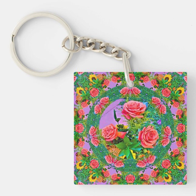 Pink Rose Rings  Key Ring (Front)