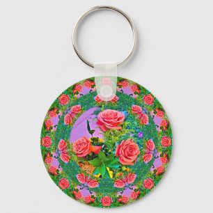 Pink Rose Rings Key Ring