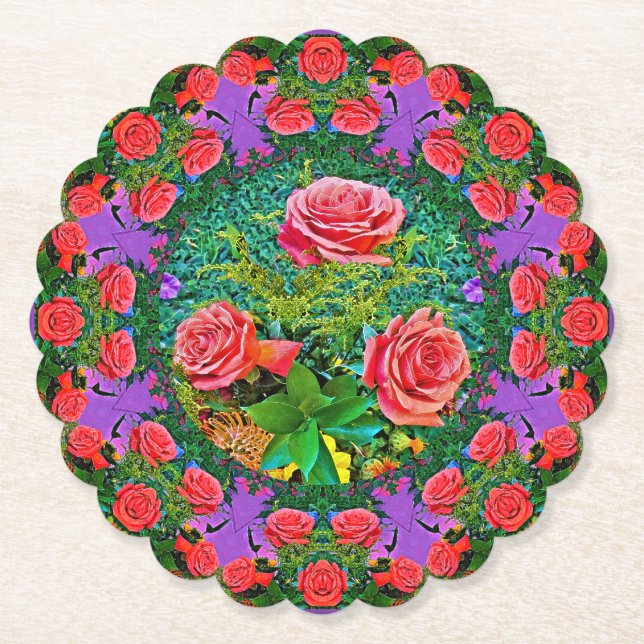 Pink Rose Rings  Paper Coaster (Front)
