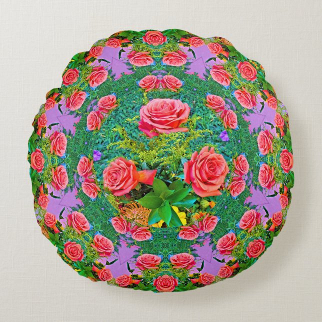 Pink Rose Rings  Round Cushion (Front)