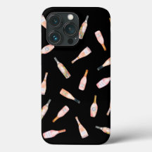 Pink rosé rose wine bottle watercolor illustration