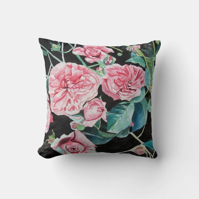 Pink Rose Roses flowers floral art Cushion (Front)