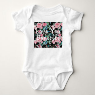 Pink Rose Roses Love You Babies One-Piece Bodysuit