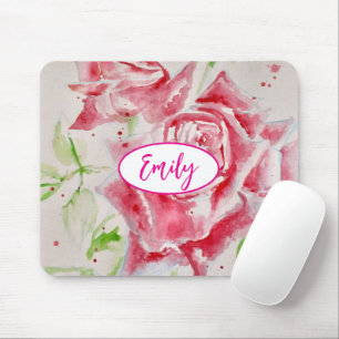 Pink Rose Roses Watercolor Flower Floral art Mouse Mat