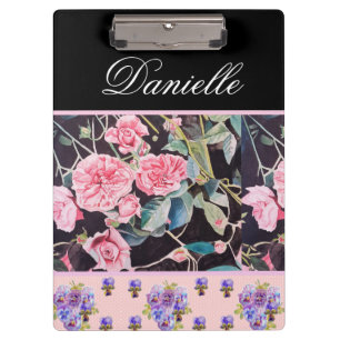 Pink Rose Roses Watercolor Vintage Customizable Clipboard