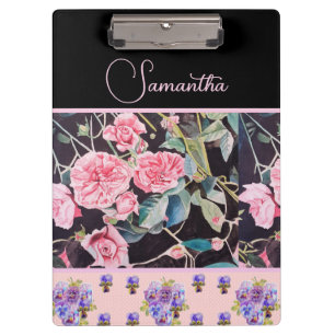 Pink Rose Roses Watercolor Vintage Customizable Clipboard