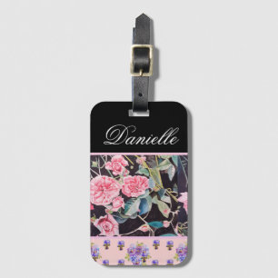 Pink Rose Roses Watercolor Vintage Customizable Luggage Tag
