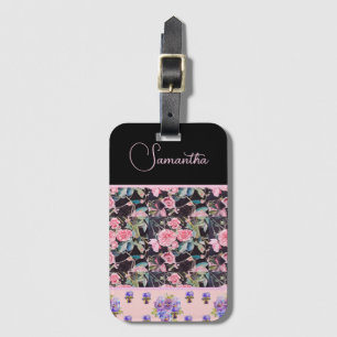 Pink Rose Roses Watercolor Vintage Customizable Luggage Tag