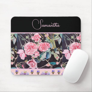 Pink Rose Roses Watercolor Vintage Customizable Mouse Mat